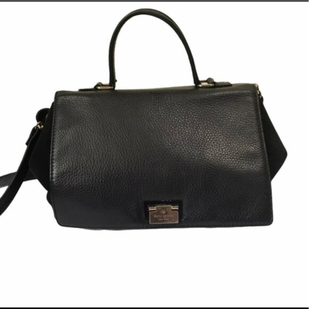 KATE SPADE Magnolia Park Pebble Leather Suede Satchel Shoulder Bag Large Logo